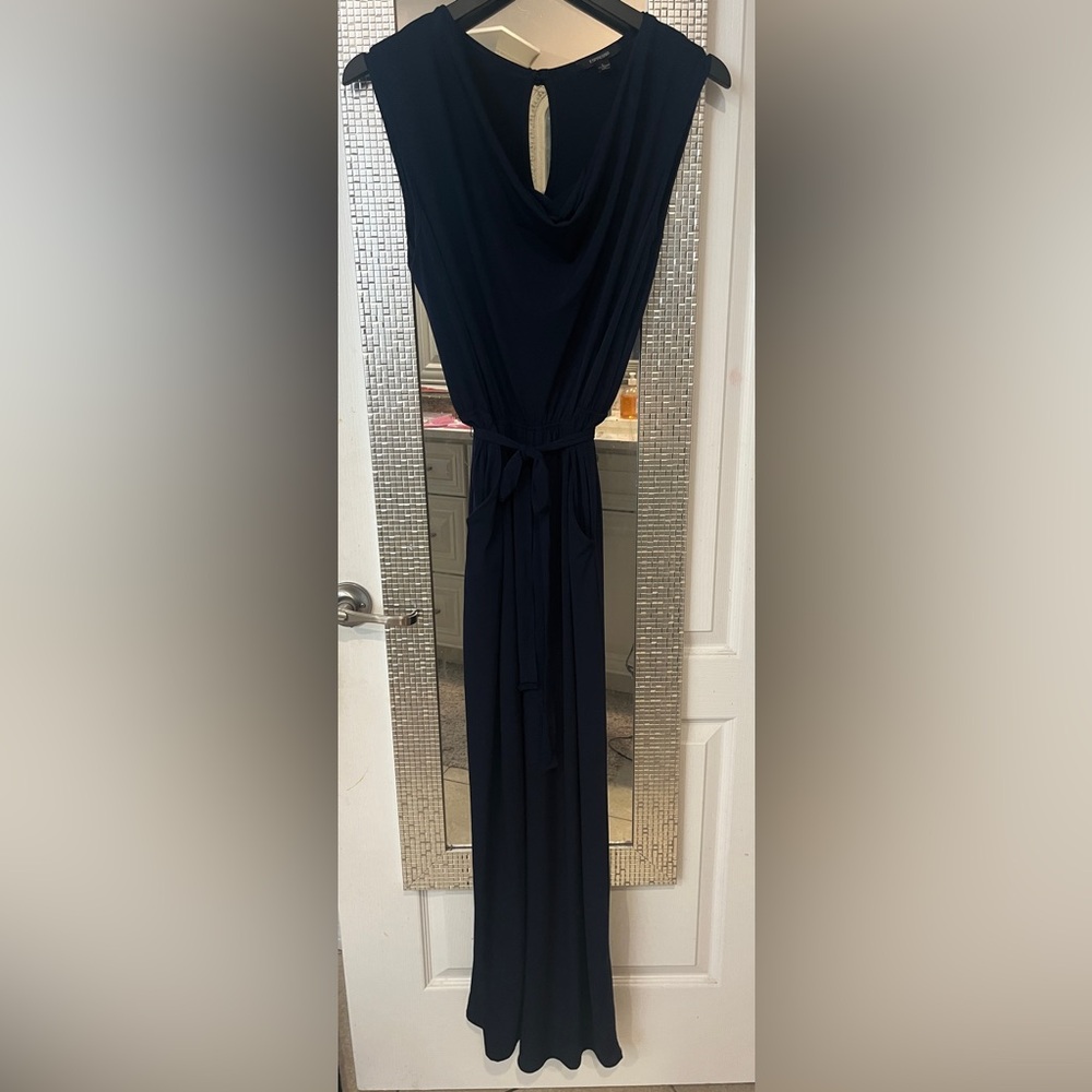 Elegant Navy Blue Sleeveless Cowl Neck Jumpsuit Size L Juniors EUC